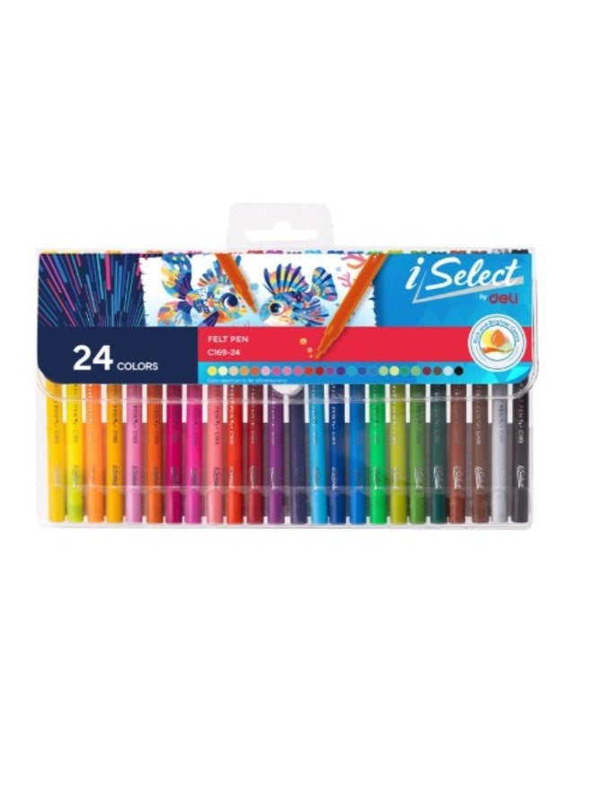 Deli iSelect Felt Pen Set 24 Bright Colors Smooth Tip Coloring Pens for Kids - Image 1